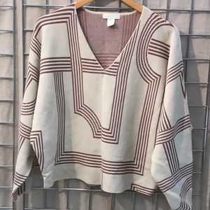 Jacquard boxy sweater, oversized S, V neck, long sleeve